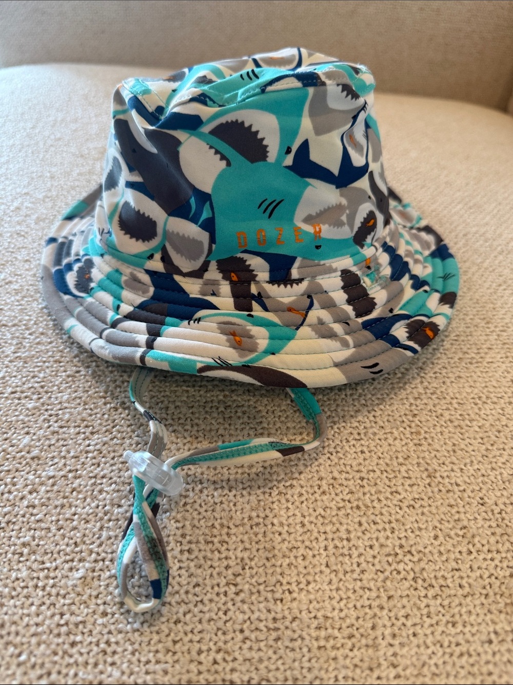 Kids Shark Print Sun Hat - Teal, Navy & Gray